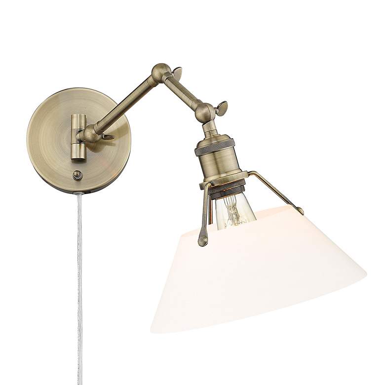Image 2 Orwell 10" Wide Swing Arm in Aged Brass with Opal Glass more views