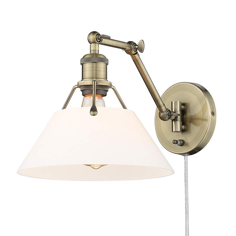 Image 3 Orwell 10" Wide Swing Arm in Aged Brass with Opal Glass more views