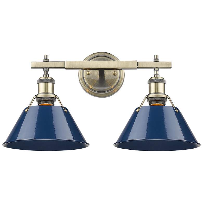 Image 1 Orwell 10"H Aged Brass 2-Light Wall Sconce with Navy Shade