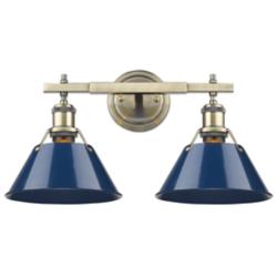 Orwell 10"H Aged Brass 2-Light Wall Sconce with Navy Shade