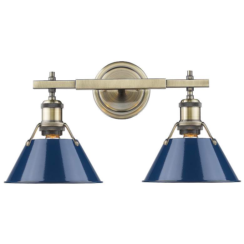 Image 3 Orwell 10"H Aged Brass 2-Light Wall Sconce with Navy Shade more views