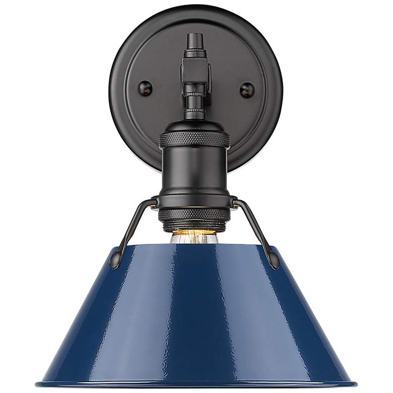 Image 1 Orwell 10"H Matte Black Metal Wall Sconce with Navy Shade
