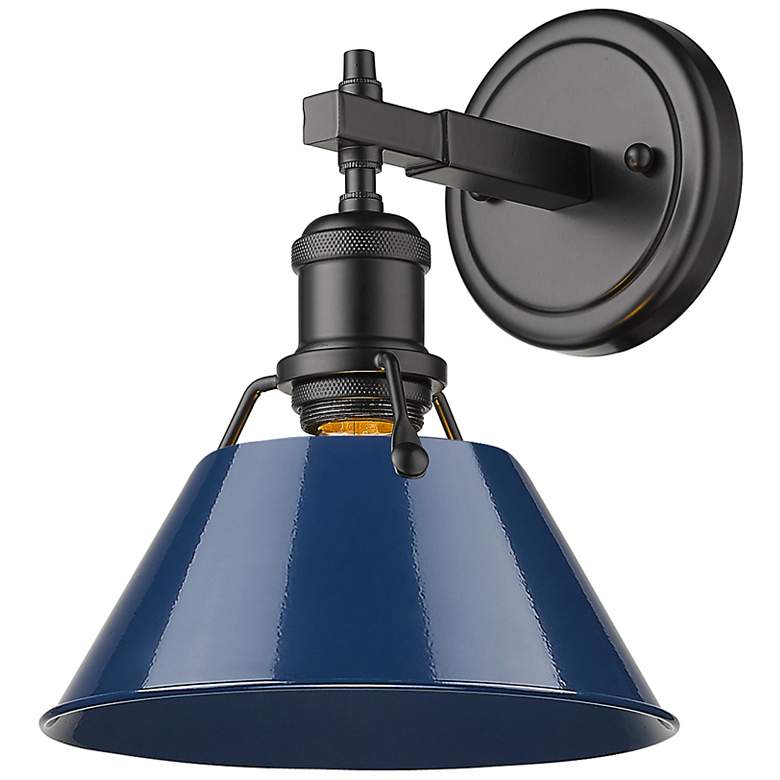 Image 3 Orwell 10"H Matte Black Metal Wall Sconce with Navy Shade more views