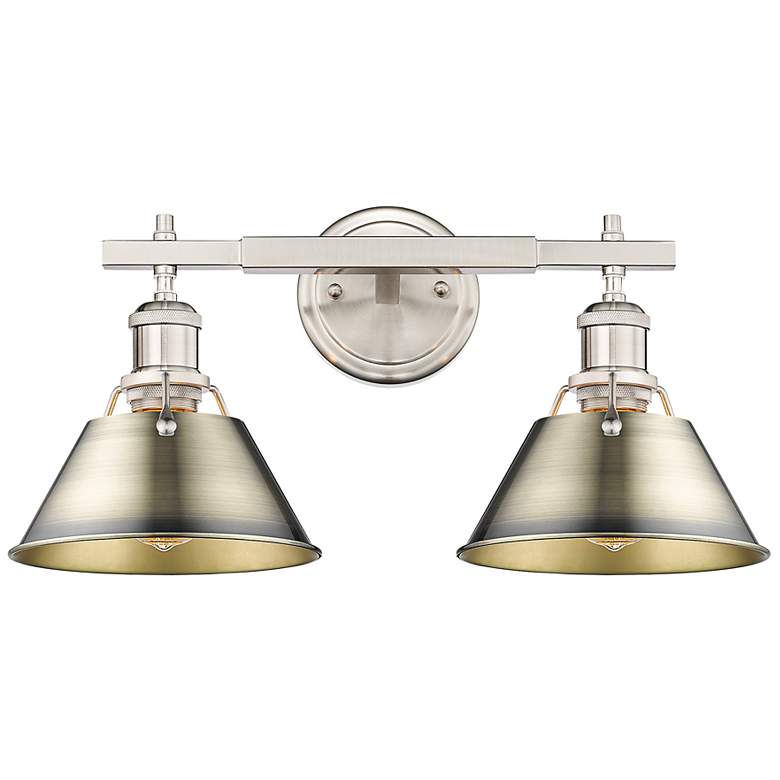 Image 1 Orwell 10"H Pewter 2-Light Wall Sconce w/ Aged Brass Shade