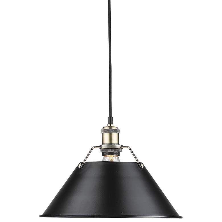 Image 1 Orwell 14" Wide Aged Brass 1-Light Pendant With Black Shade
