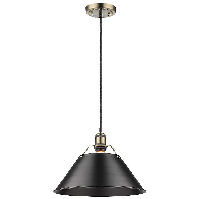 Image 3 Orwell 14 inch Wide Aged Brass 1-Light Pendant With Black Shade more views