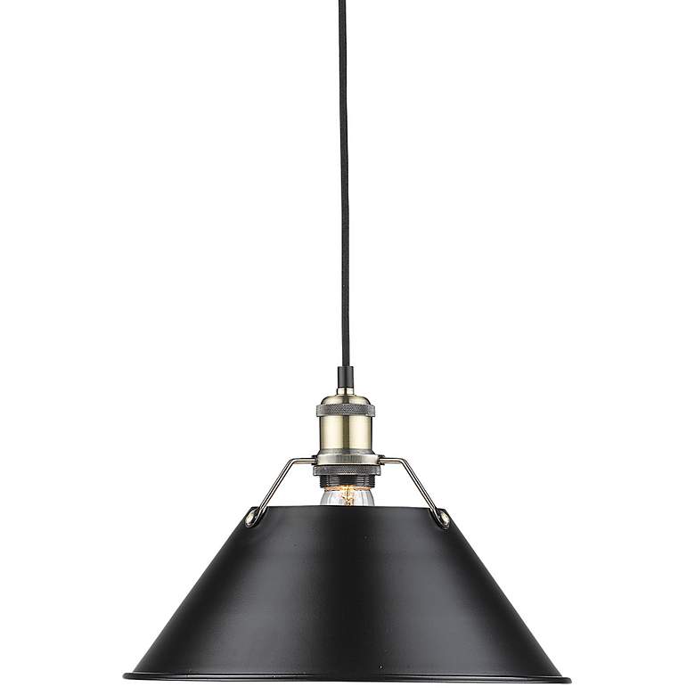 Image 1 Orwell 14" Wide Aged Brass Pendant Light with Black Shade