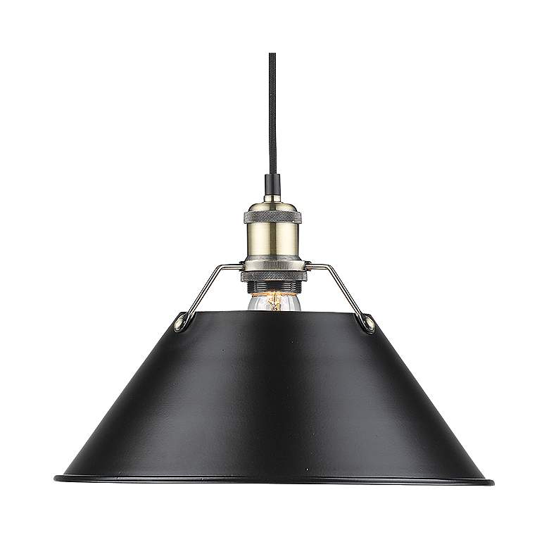 Image 2 Orwell 14" Wide Aged Brass Pendant Light with Black Shade more views