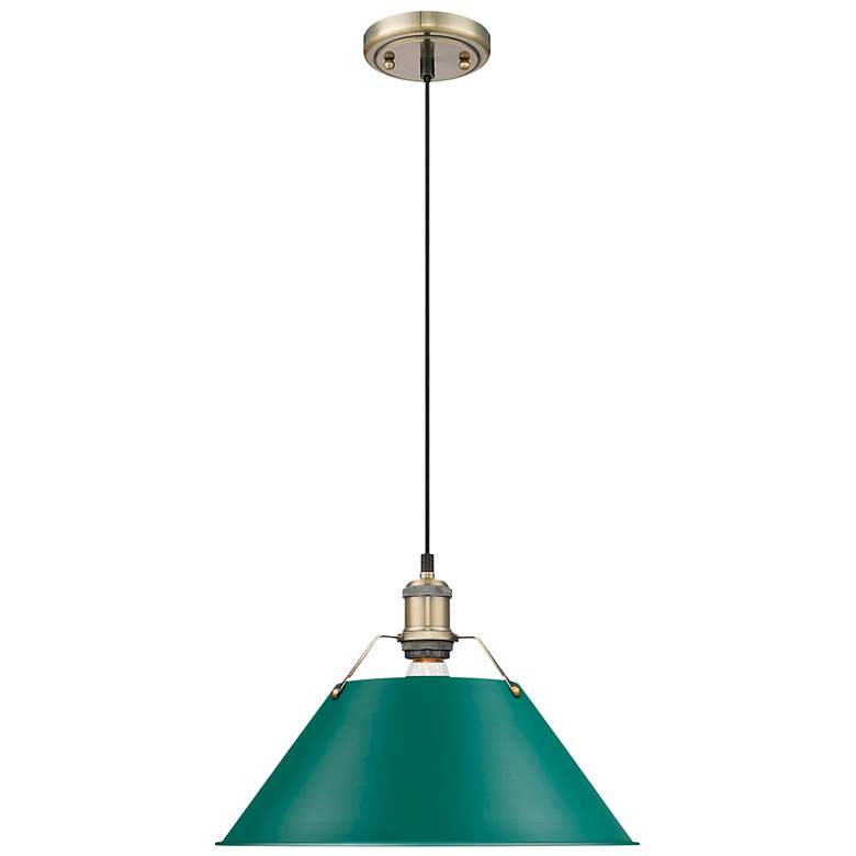 Image 1 Orwell 14" Wide Large Pendant in Aged Brass with Pine Green