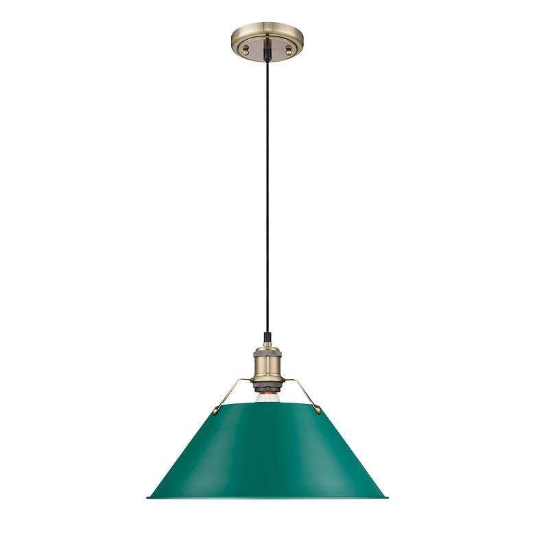 Image 2 Orwell 14" Wide Large Pendant in Aged Brass with Pine Green more views