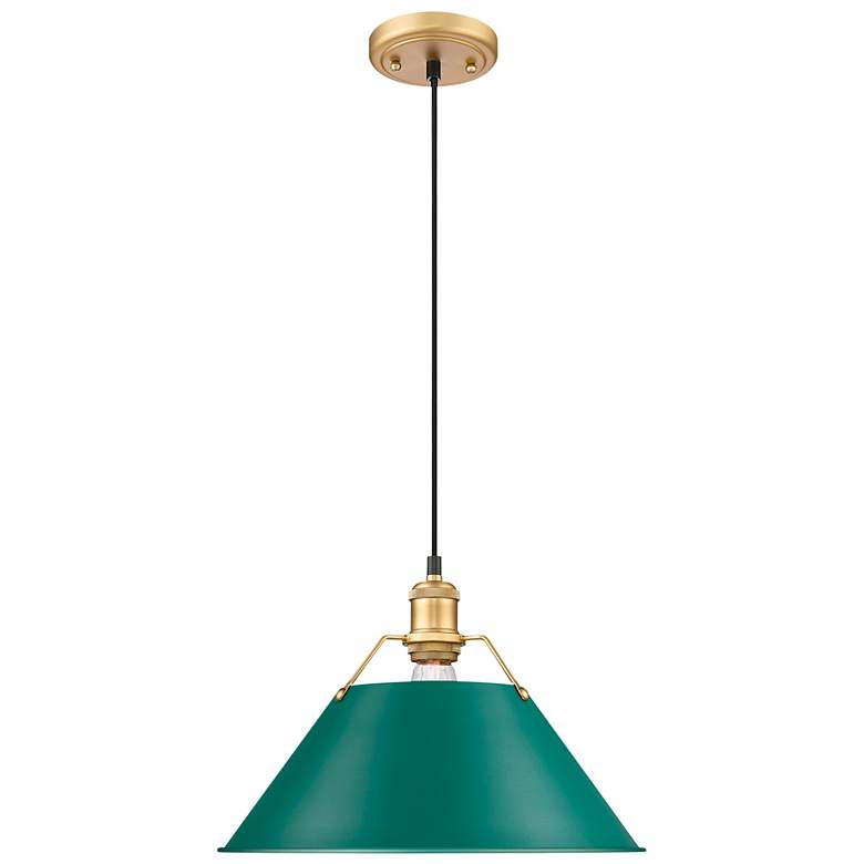Image 1 Orwell 14" Wide Large Pendant in Brushed Champagne Bronze with Pine Gr