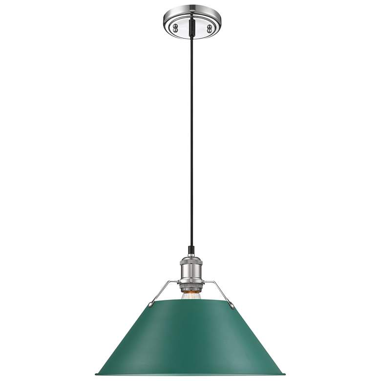 Image 1 Orwell 14" Wide Large Pendant in Chrome with Pine Green