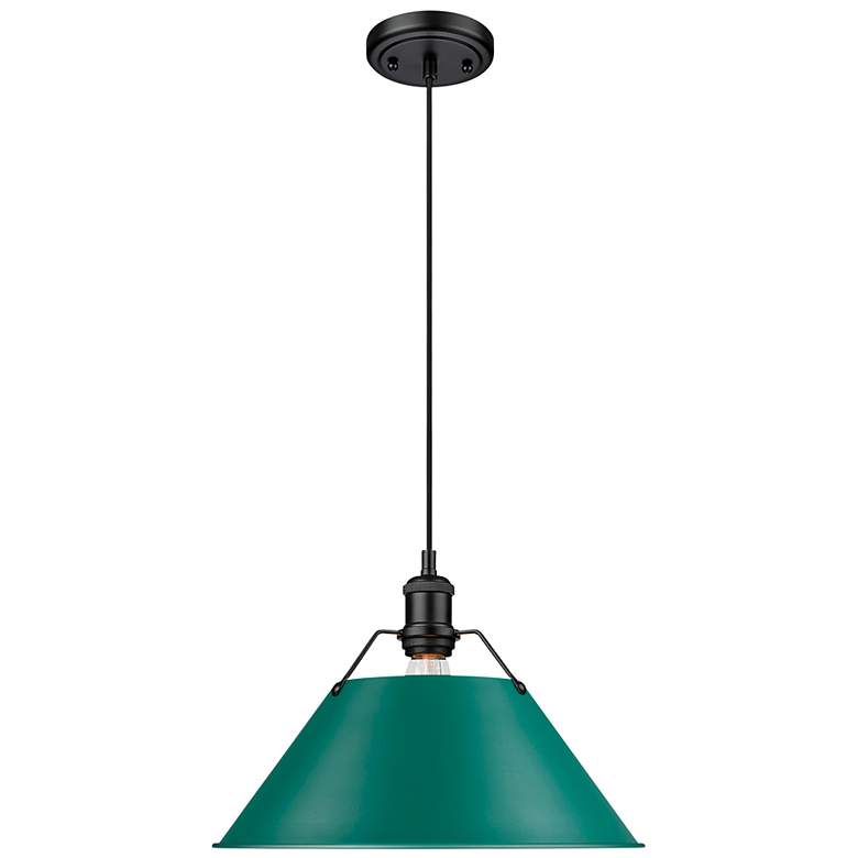 Image 1 Orwell 14" Wide Large Pendant in Matte Black with Pine Green
