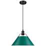 1_Orwell 14" Wide Large Pendant in Matte Black with Pine Green