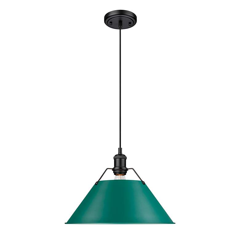 Image 2 Orwell 14" Wide Large Pendant in Matte Black with Pine Green more views