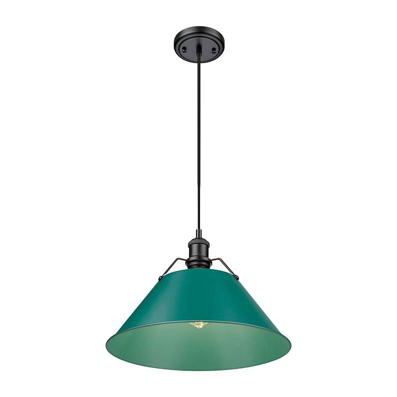 Image 3 Orwell 14" Wide Large Pendant in Matte Black with Pine Green more views