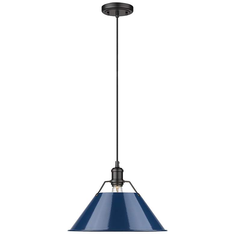 Image 1 Orwell 14" Wide Matte Black Pendant Light with Navy Shade