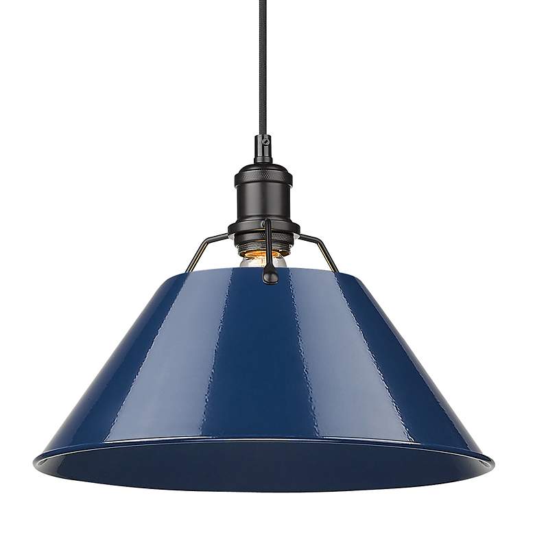 Image 2 Orwell 14" Wide Matte Black Pendant Light with Navy Shade more views