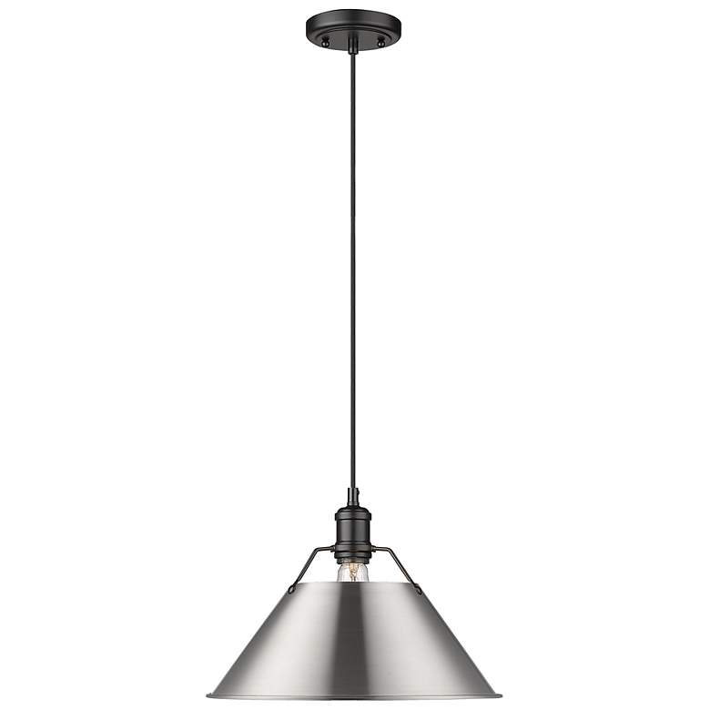 Image 1 Orwell 14" Wide Matte Black Pendant Light with Pewter Shade