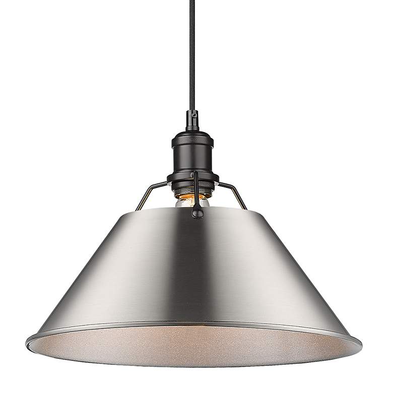 Image 2 Orwell 14" Wide Matte Black Pendant Light with Pewter Shade more views