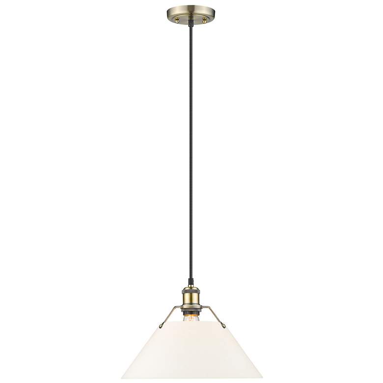 Image 1 Orwell 14" Wide Pendant in Aged Brass with Opal Glass