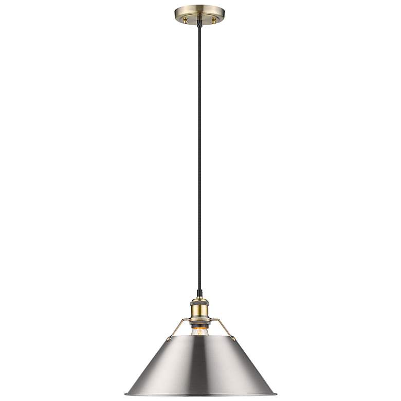 Image 1 Orwell 14" Wide Pendant in Aged Brass with Pewter