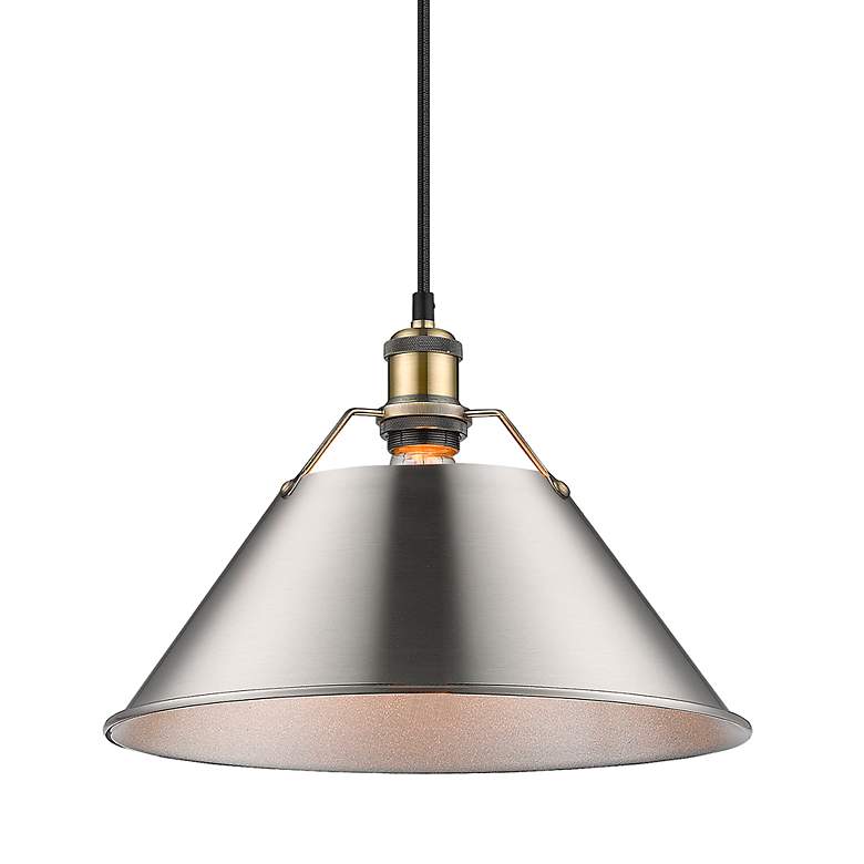 Image 2 Orwell 14" Wide Pendant in Aged Brass with Pewter more views
