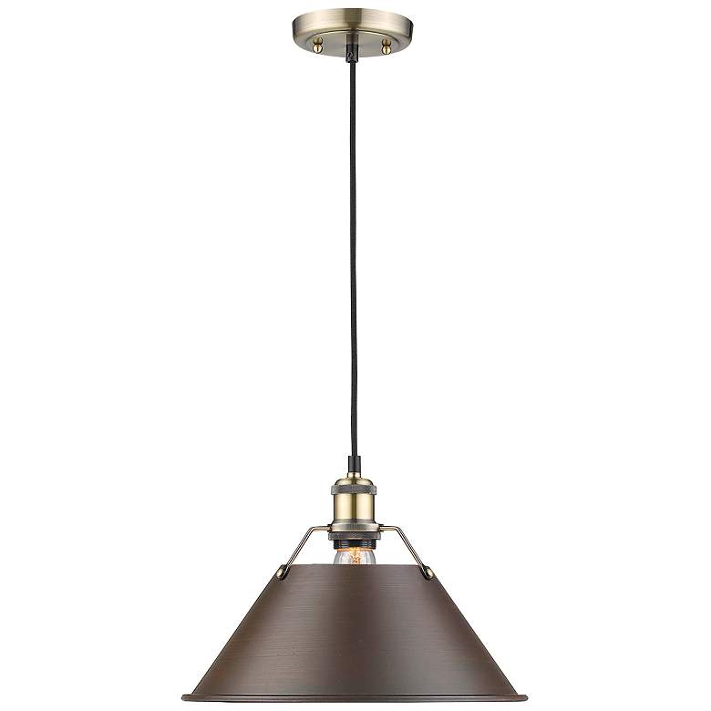 Image 1 Orwell 14" Wide Pendant in Aged Brass with Rubbed Bronze