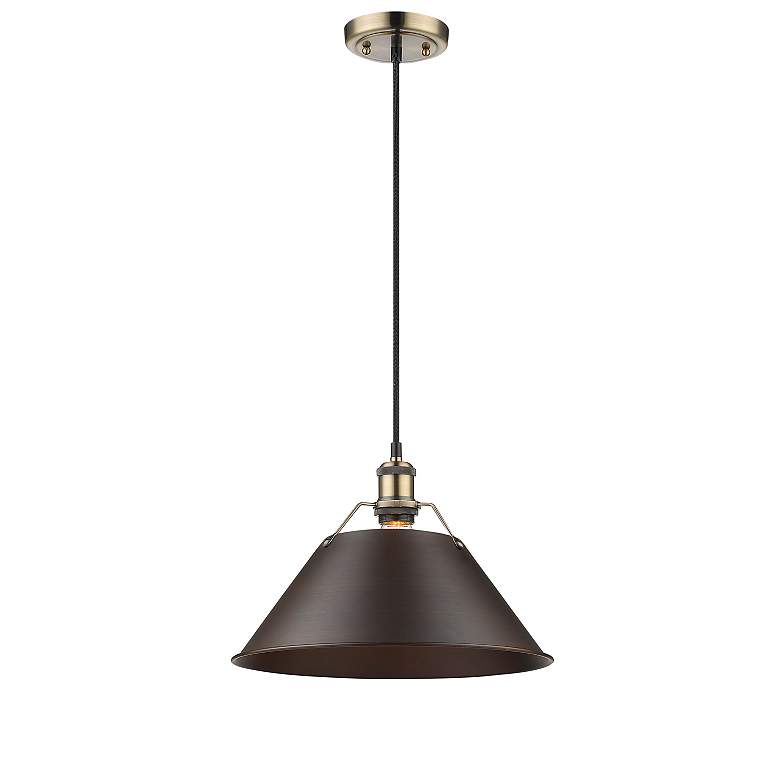Image 2 Orwell 14" Wide Pendant in Aged Brass with Rubbed Bronze more views