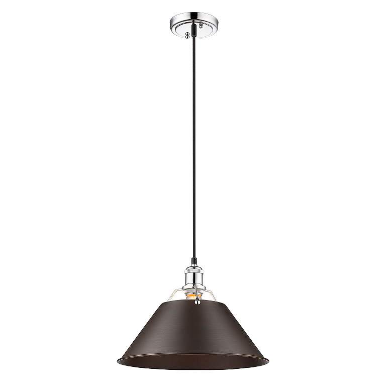 Image 2 Orwell 14" Wide Pendant in Chrome with Rubbed Bronze more views