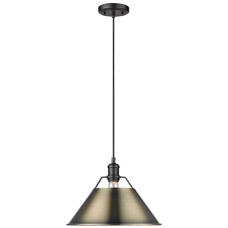 Image 1 Orwell 14" Wide Pendant in Matte Black with Aged Brass