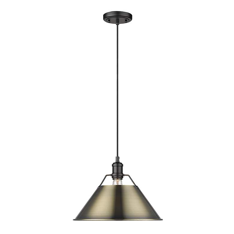 Image 2 Orwell 14" Wide Pendant in Matte Black with Aged Brass more views