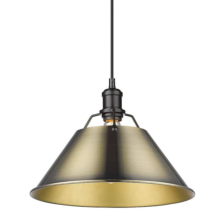 Image 3 Orwell 14" Wide Pendant in Matte Black with Aged Brass more views