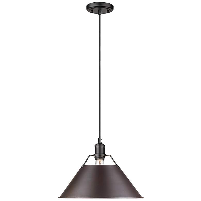 Image 1 Orwell 14" Wide Pendant in Matte Black with Rubbed Bronze