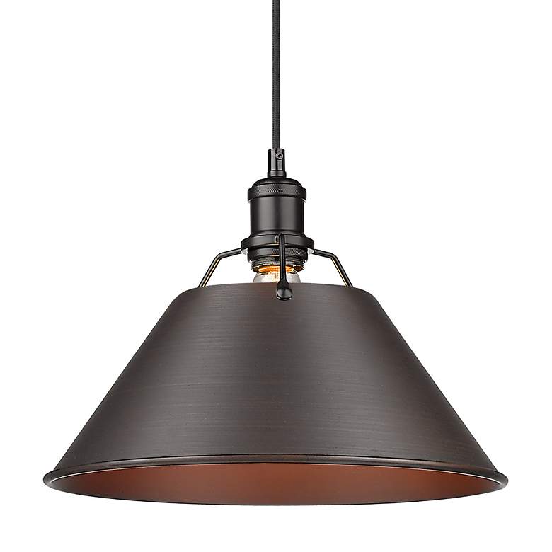 Image 2 Orwell 14" Wide Pendant in Matte Black with Rubbed Bronze more views