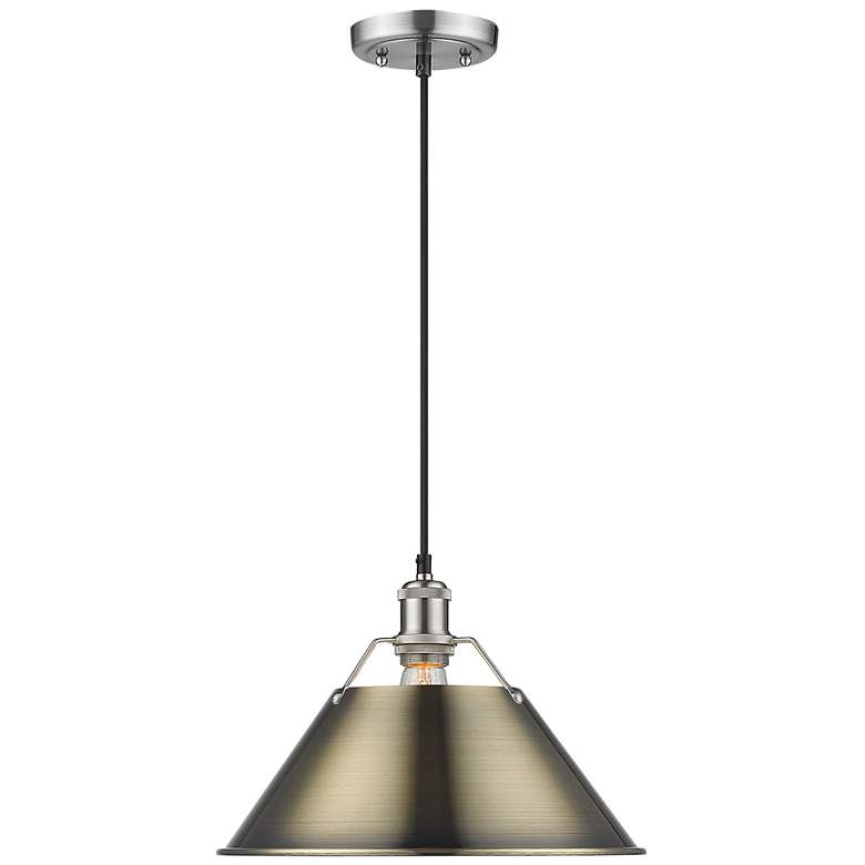 Image 1 Orwell 14" Wide Pendant in Pewter with Aged Brass
