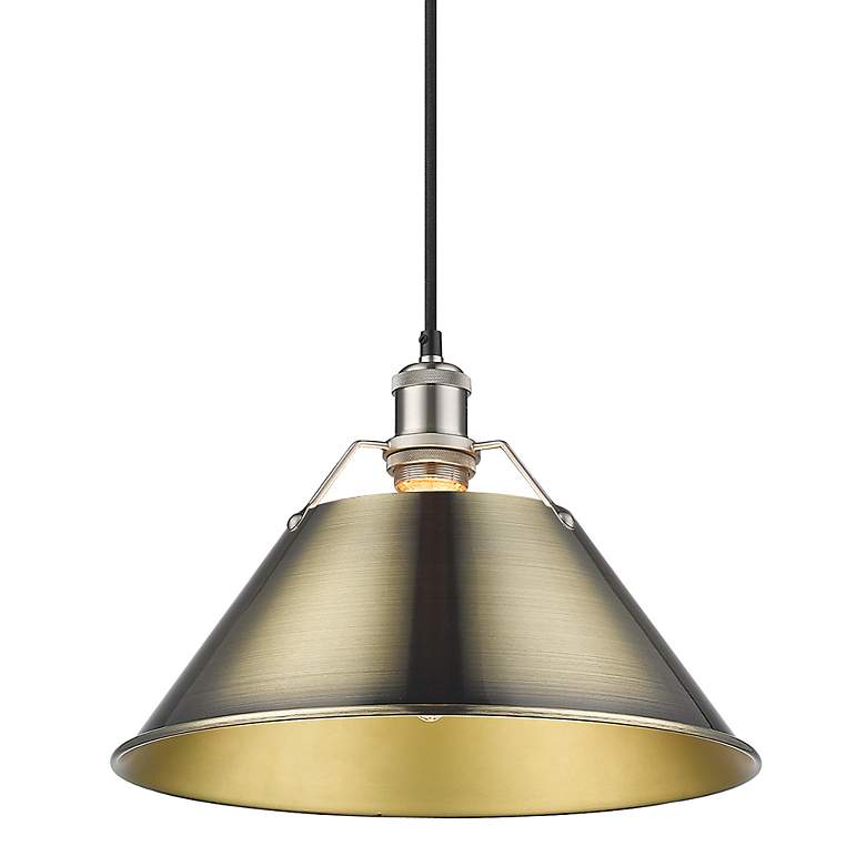 Image 3 Orwell 14" Wide Pendant in Pewter with Aged Brass more views