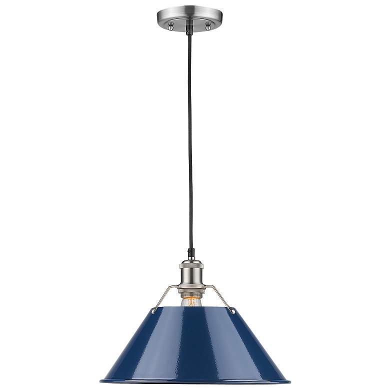 Image 1 Orwell 14" Wide Pewter Pendant Light with Navy Shade