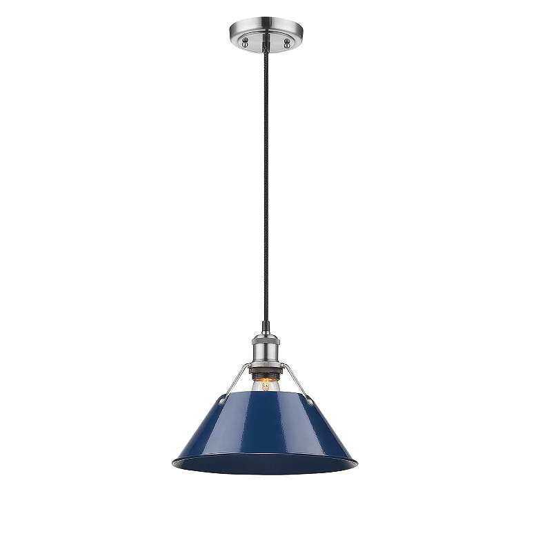 Image 2 Orwell 14" Wide Pewter Pendant Light with Navy Shade more views