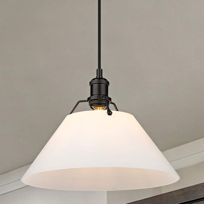 Image 1 Orwell 14"W Matte Black Pendant Light with Opal Glass Shade