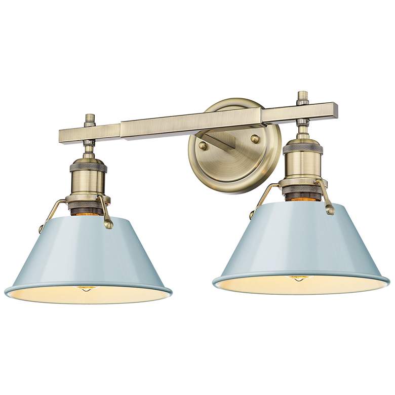 Image 1 Orwell 18.25 inch Wide 2-Light Aged Brass Vanity Light with Seafoam Shade