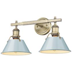Orwell 18.25&quot; Wide 2-Light Aged Brass Vanity Light with Seafoam Shade
