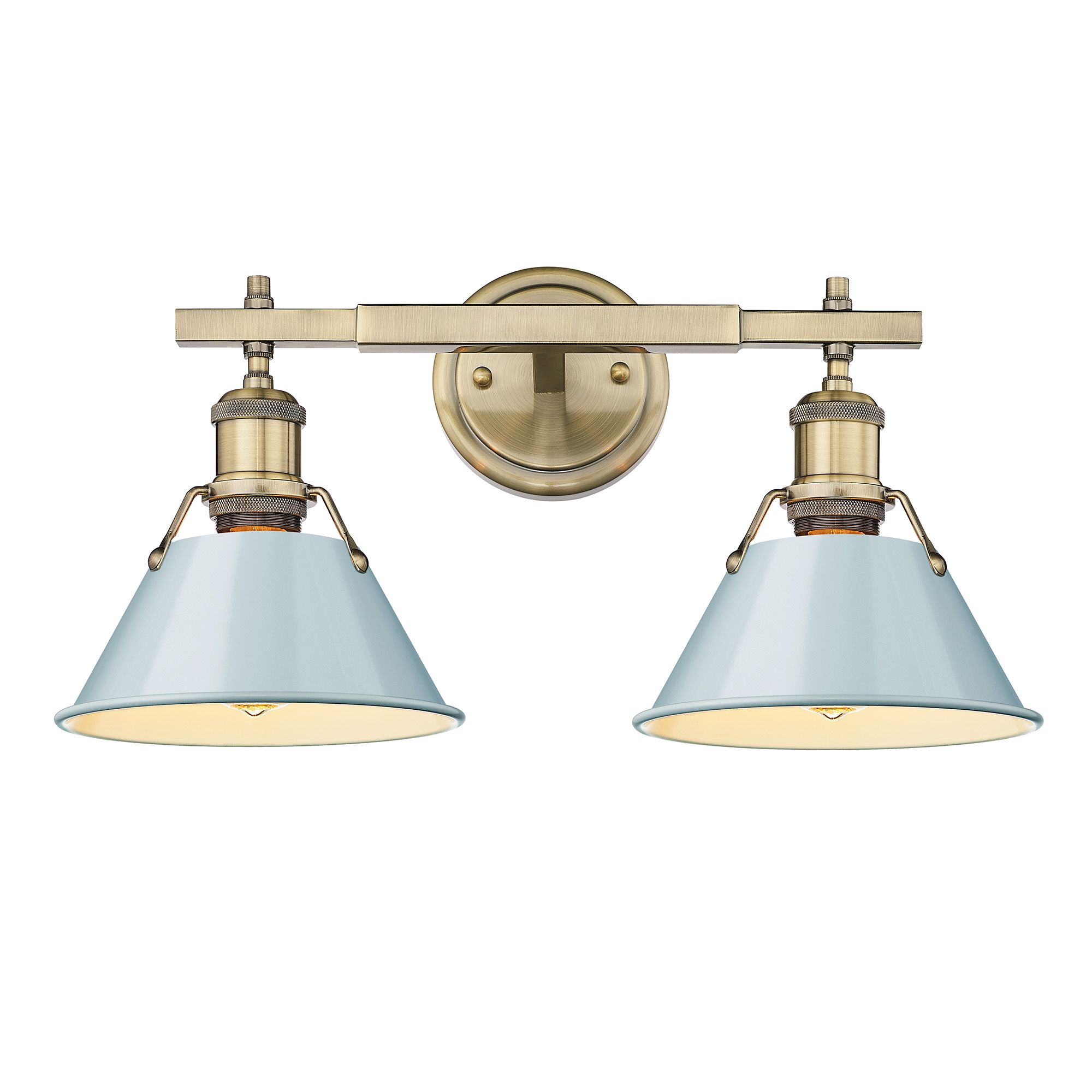 Image 3 Orwell 18.25" Wide 2-Light Aged Brass Vanity Light with Seafoam Shade more views