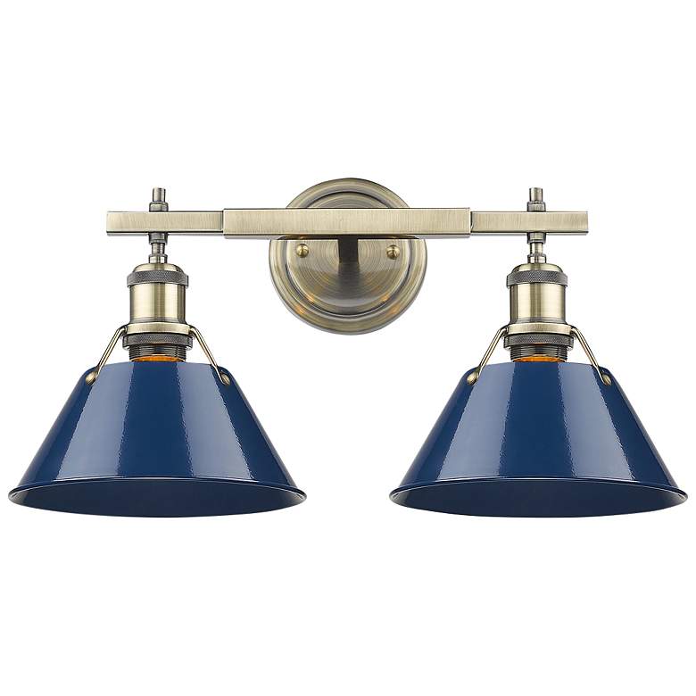 Image 1 Orwell 18 1/4 inch Wide Aged Brass 2-Light Bath Light with Navy Blue