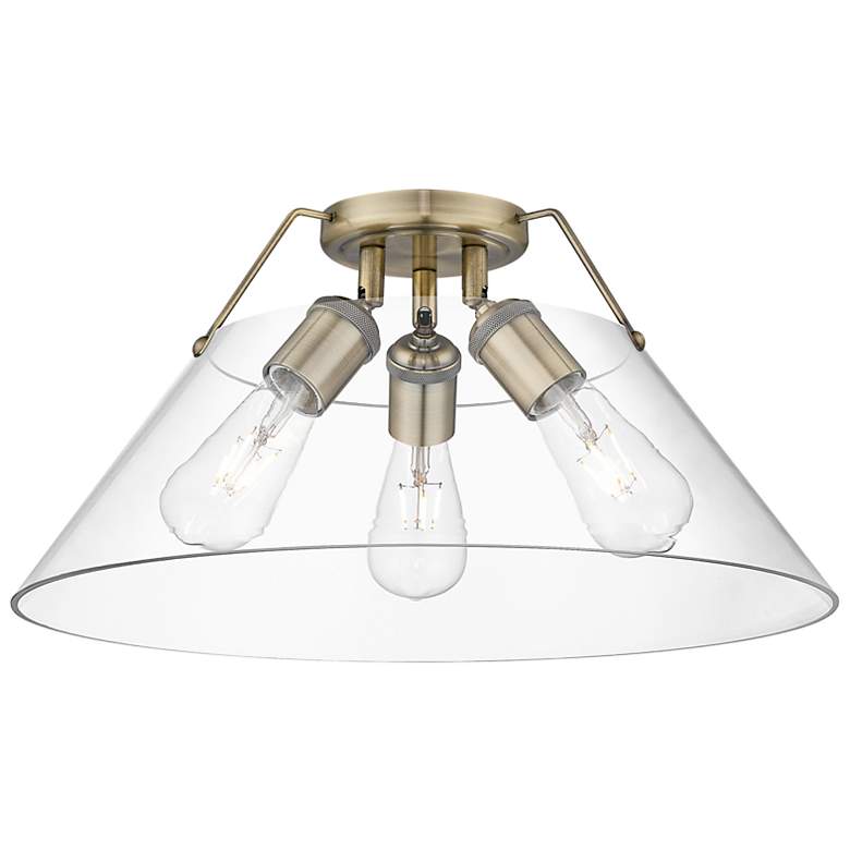 Image 1 Orwell 18 3/4" Wide 3-Light Flush Mount in Aged Brass with Clear Glass