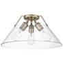 1_Orwell 18 3/4" Wide 3-Light Flush Mount in Aged Brass with Clear Glass