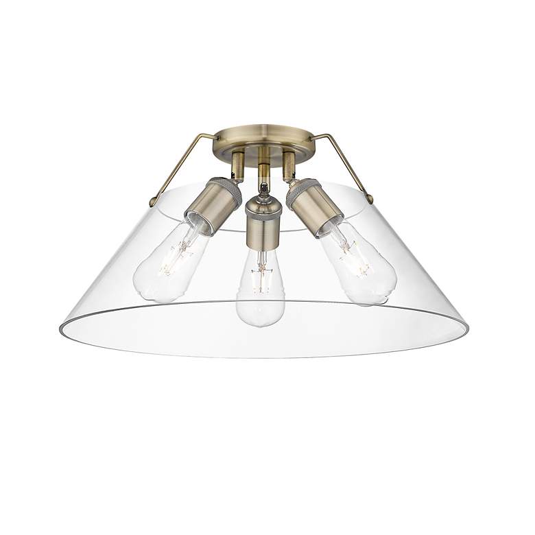 Image 2 Orwell 18 3/4" Wide 3-Light Flush Mount in Aged Brass with Clear Glass more views