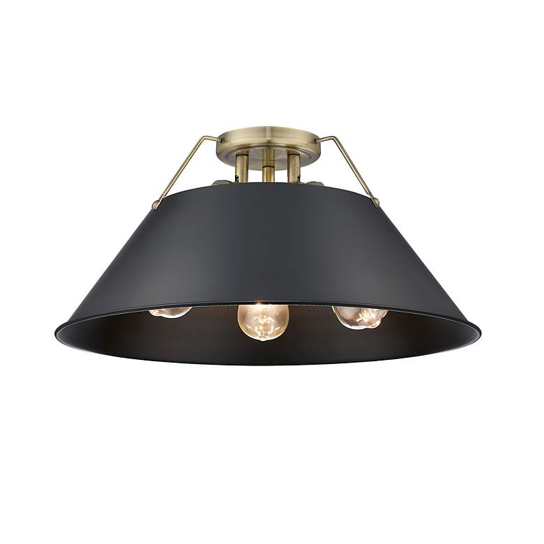 Image 2 Orwell 18 3/4" Wide 3-Light Flush Mount in Aged Brass with Matte Black more views