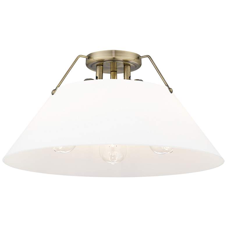 Image 1 Orwell 18 3/4" Wide 3-Light Flush Mount in Aged Brass with Opal Glass