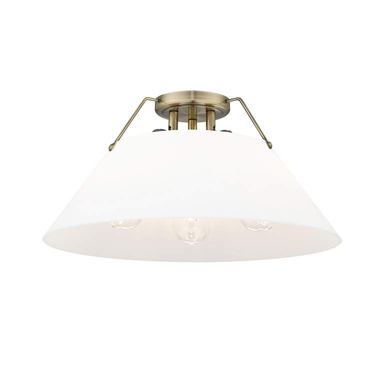 Image 2 Orwell 18 3/4" Wide 3-Light Flush Mount in Aged Brass with Opal Glass more views